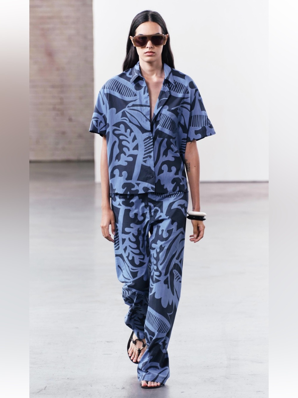 New ZARA 2-Pce ZW Collection Relaxed Printed Shirt And Pant Set